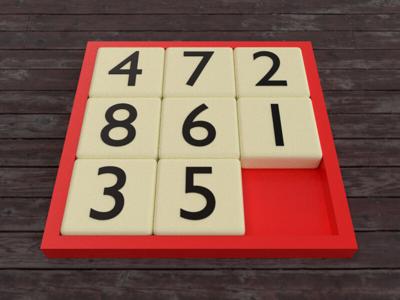 A 3x3 sliding tile puzzle with numbers 1-8 and a blank space
